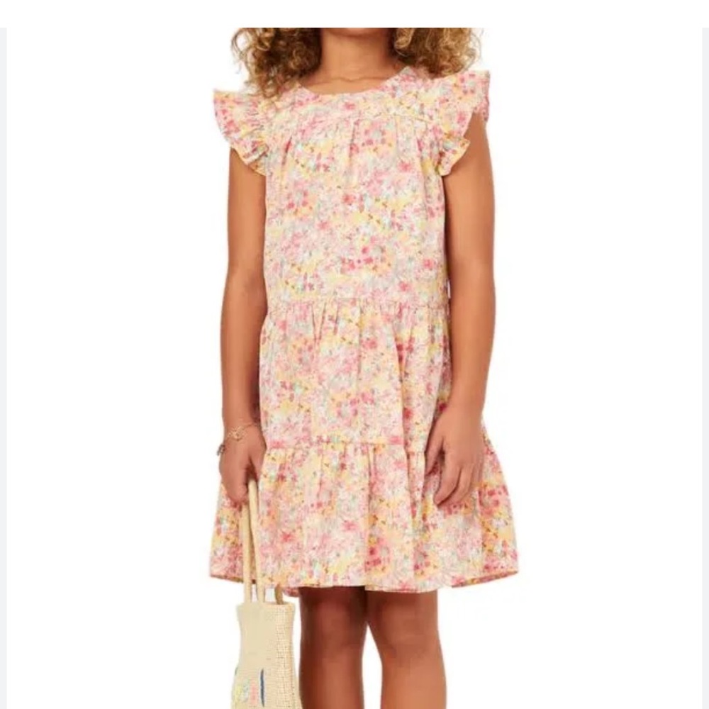 Hayden Girls Pink Floral Ruffle Sleeve Dress